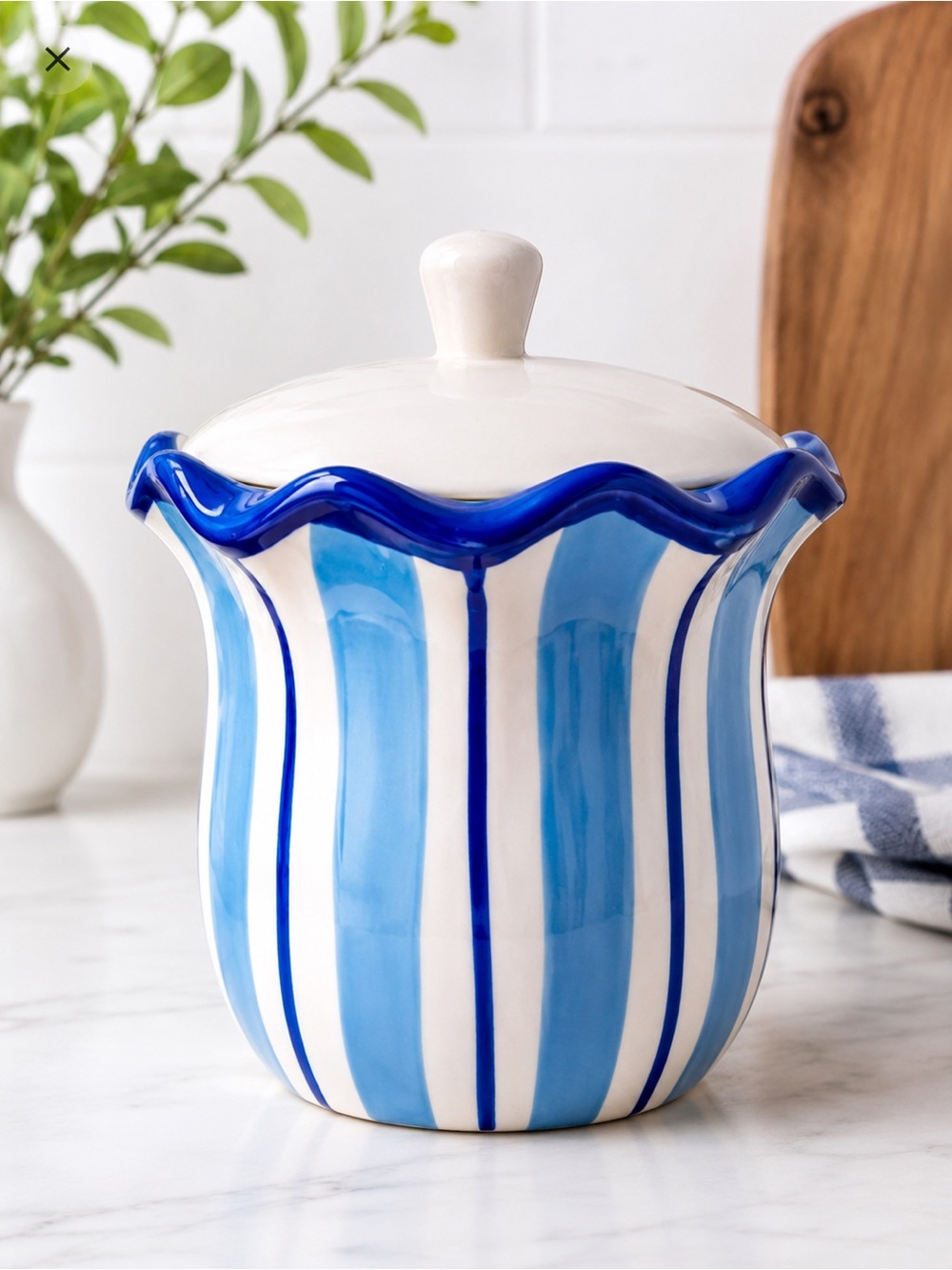 Hand‎ Painted Blue White Ceramic Kitchen Canister Storage Jar w/ Lid 6" Tall